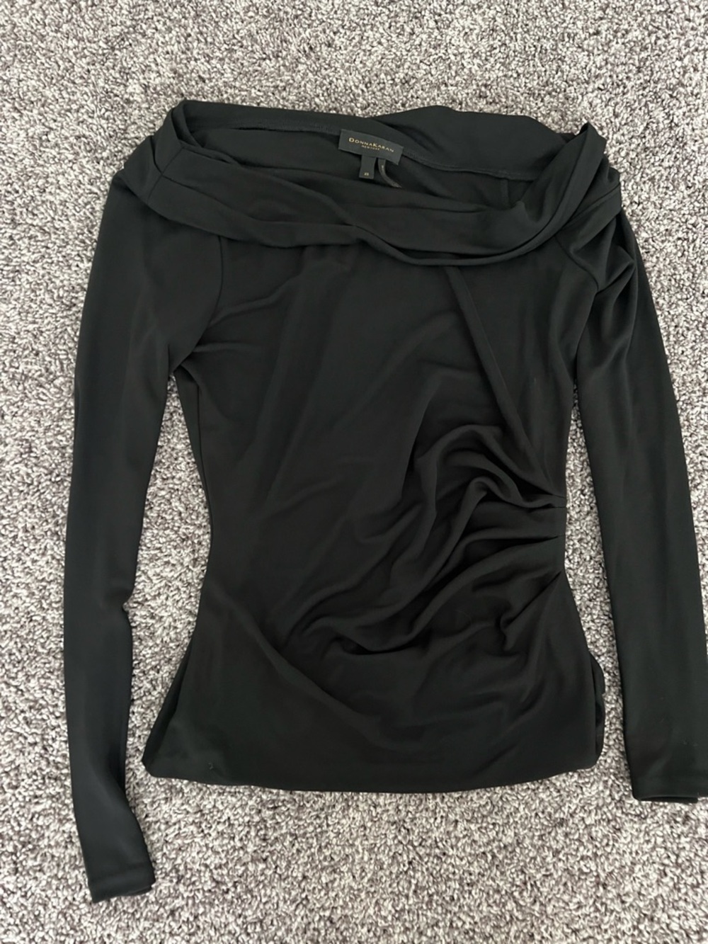 Donna Karan Black Long Sleeve Draped Cowl Neck Top